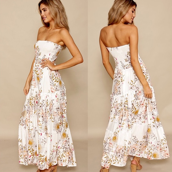 🌸 FLORAL LONG MAXI DRESS RUFFLE FLOWER BOHO CHIC - Picture 2 of 2